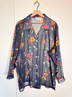 VINTAGE OPTIONS by Della Burke Sheer Floral Cottagecore lightweight blouse 2X